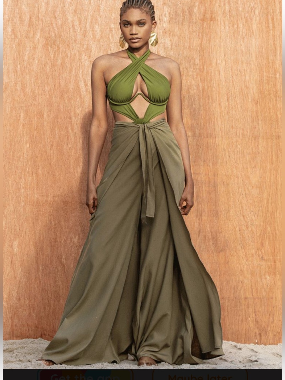 ANDREA IYAMAH Olive Green wrap pant